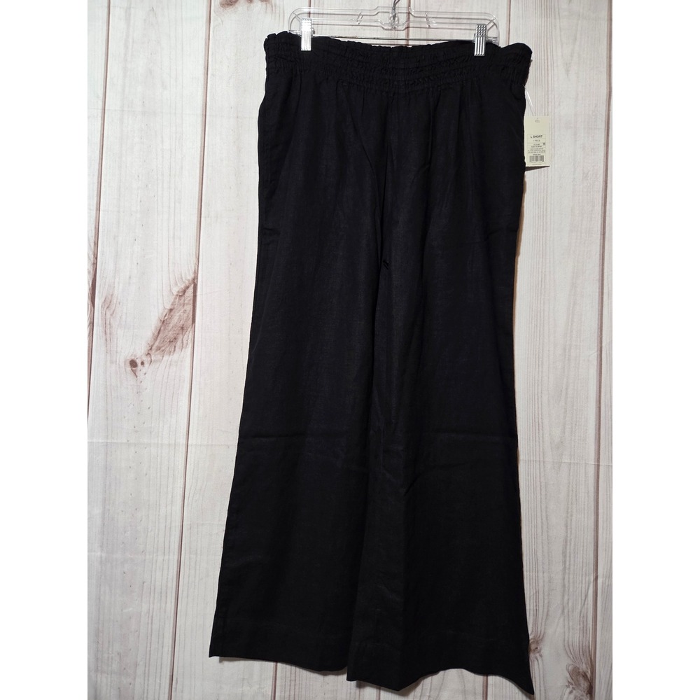 A New Day Womens Black Linenβ Blend Wide Leg Smocked Waist Pants Size L Short